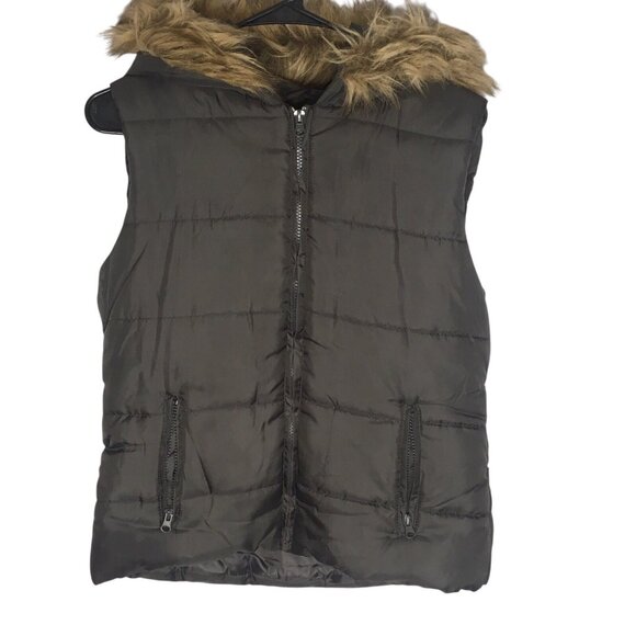 London Fog Jackets & Blazers - London Fog  Puffer Vest  Faux Fur Hood  Women Medium 90s Warm Full Zip Brown